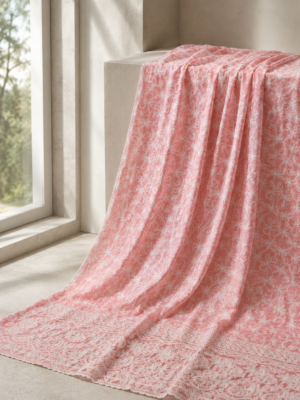 Cotton Lucknawi Embroidered Fabric — Peach
