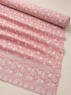 Cotton Lucknawi Embroidered Fabric — Peach