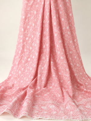 Cotton Lucknawi Embroidered Fabric — Peach