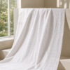 Blended Lucknawi embroidery fabric-White