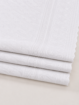 Blended Lucknawi embroidery fabric-White