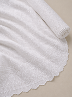 Blended Lucknawi embroidery fabric-White