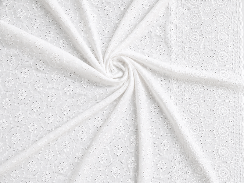 Blended Lucknawi Embroidery Fabric — White
