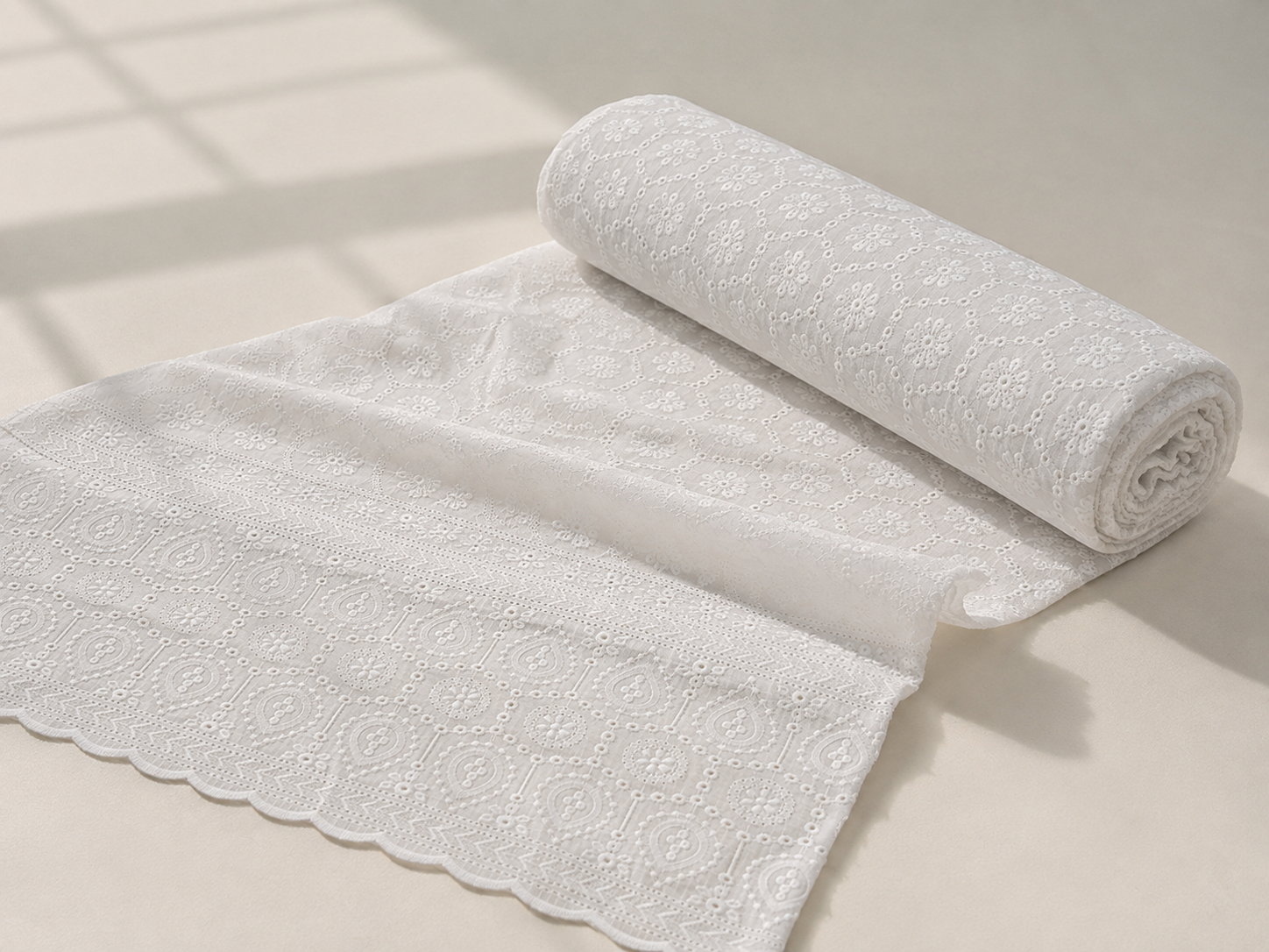 Blended Lucknawi Embroidery Fabric — White - Image 6