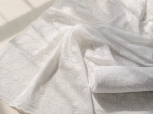 Blended Lucknawi embroidery fabric-White