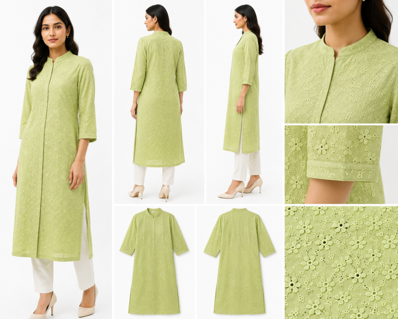Cotton Pranjal Embroidered Fabric — Pastel Green