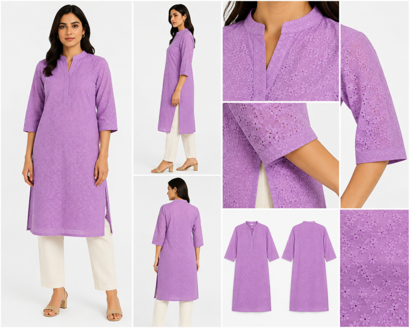 Cotton Pranjal Embroidered Fabric — Lavender