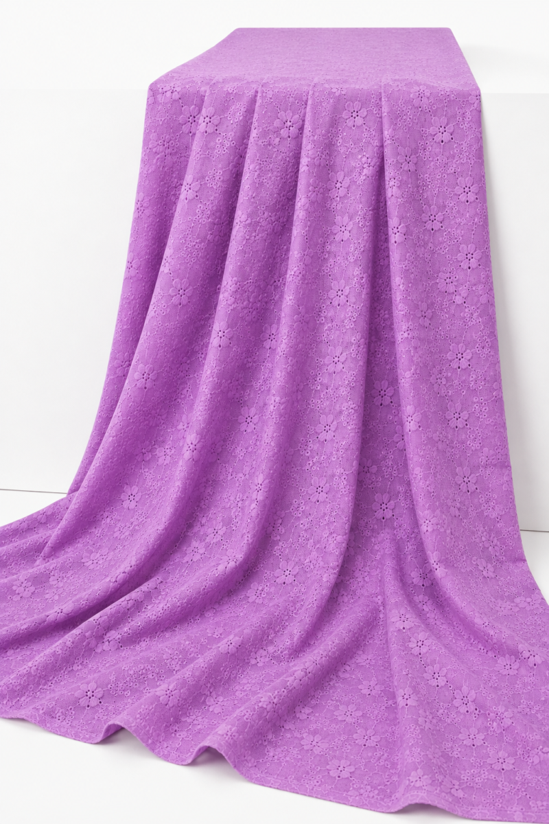Cotton Pranjal Embroidered Fabric — Lavender