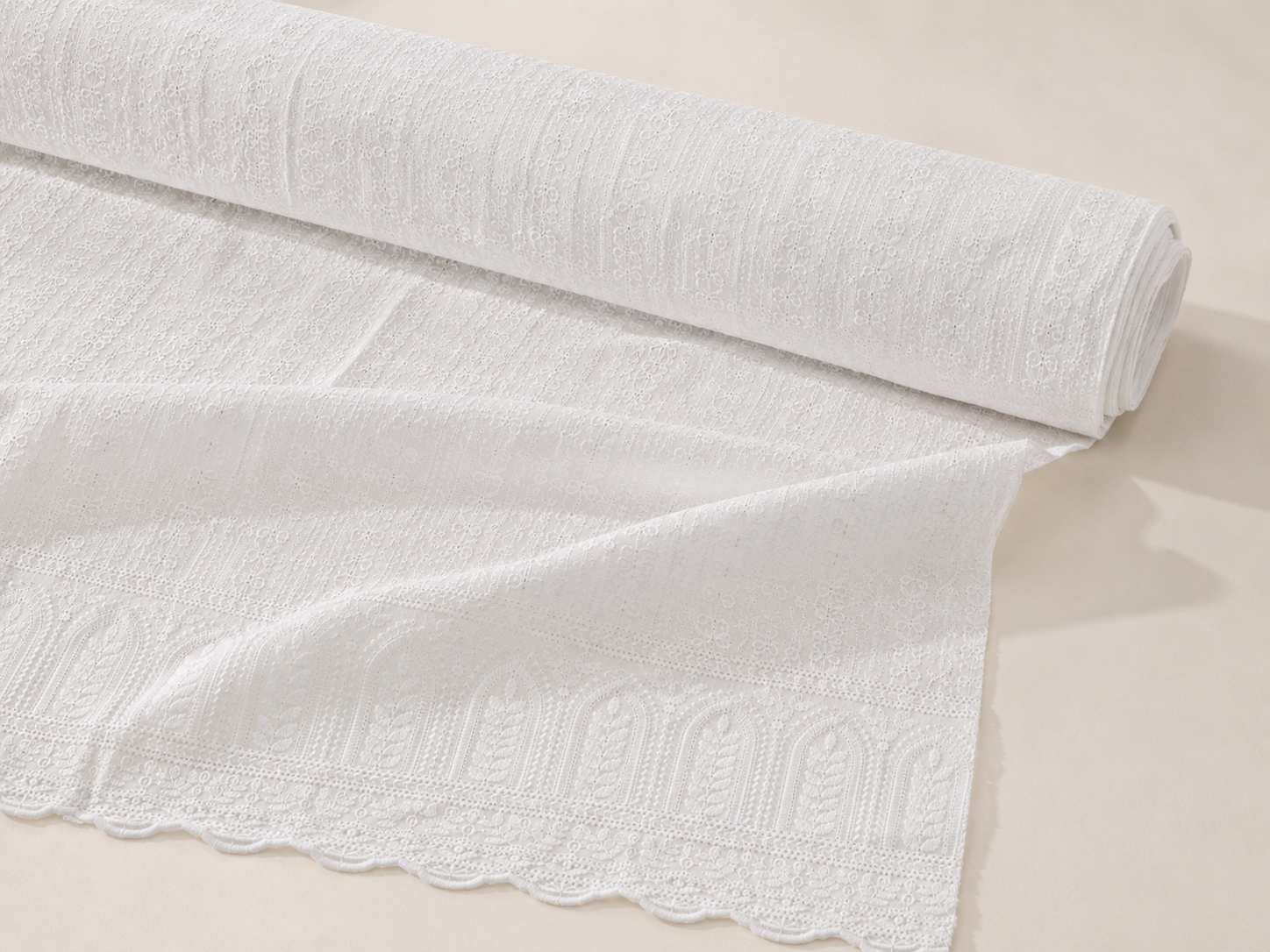Blended Lucknawi Embroidery Fabric — White - Image 4