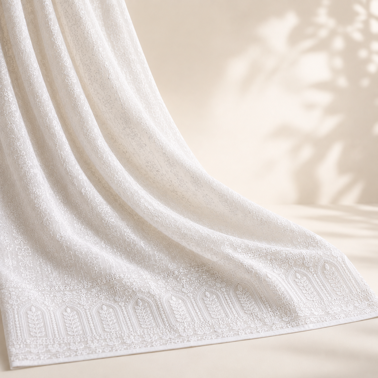 Blended Lucknawi Embroidery Fabric — White - Image 3