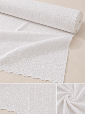 Blended Lucknawi embroidery fabric-White