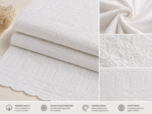 Blended Lucknawi embroidery fabric-White