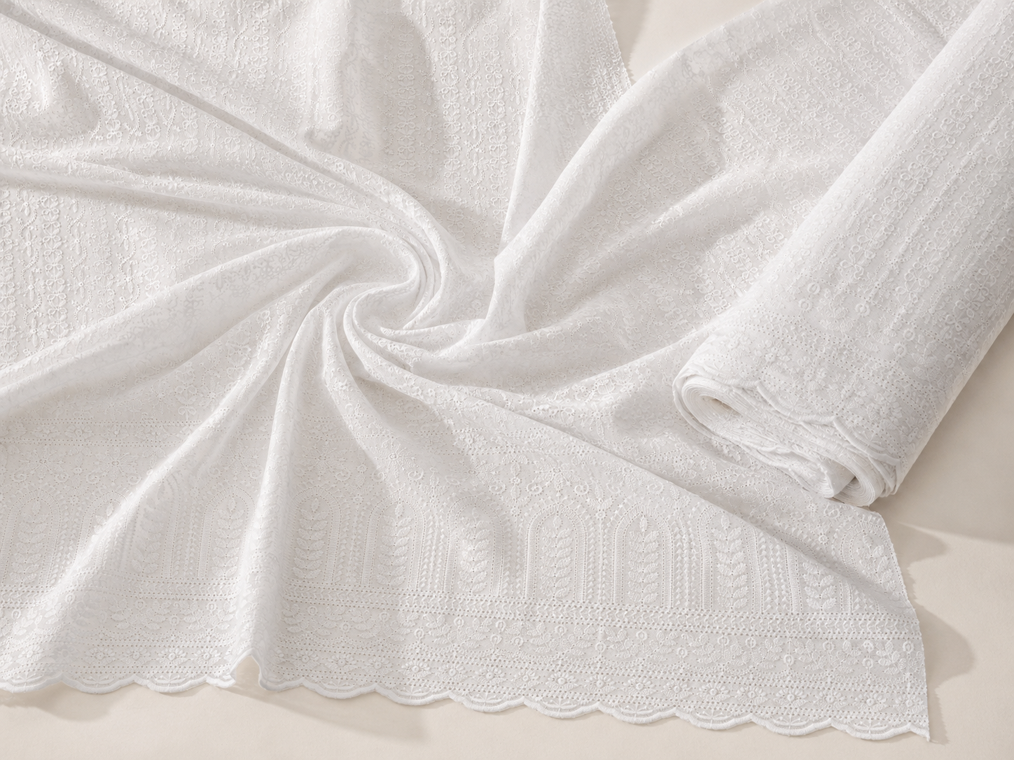 Blended Lucknawi Embroidery Fabric — White - Image 5