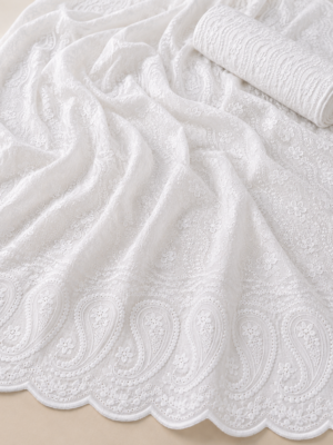 Blended Lucknawi embroidery fabric-White
