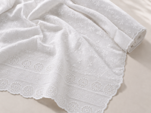 Blended Lucknawi embroidery fabric-White