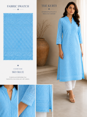 Premium Chikankari Georgette Fabric — Blue