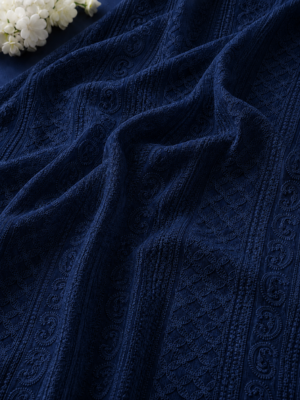 Premium Chikankari Georgette Fabric — Navy Blue