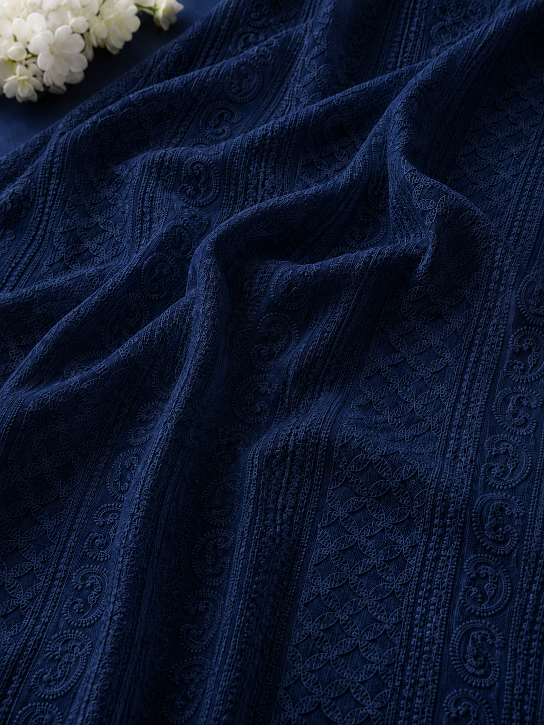 Premium Chikankari Georgette Fabric — Navy Blue - Image 4