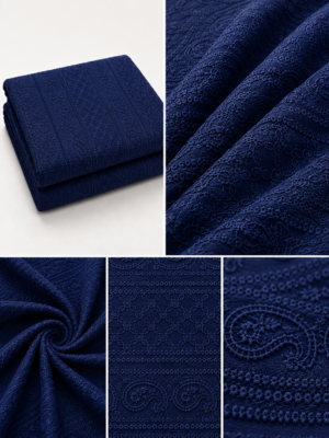 Premium Chikankari Georgette Fabric — Navy Blue
