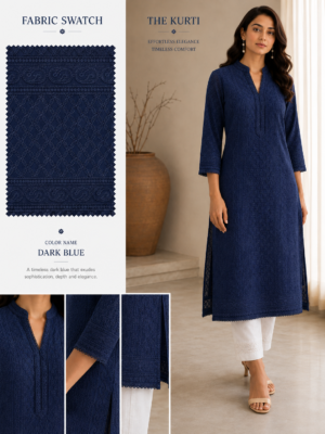 Premium Chikankari Georgette Fabric — Navy Blue