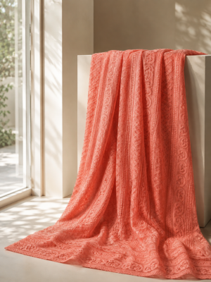 Premium Chikankari Georgette Fabric — Peach