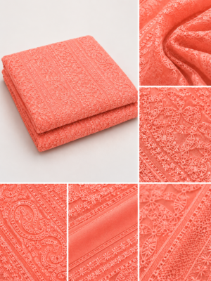 Premium Chikankari Georgette Fabric — Peach