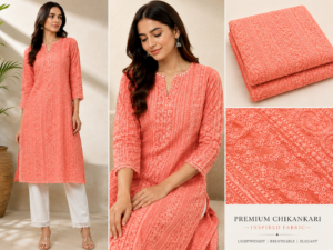 Premium Chikankari Georgette Fabric — Peach