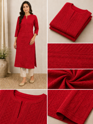 Premium Chikankari Georgette Fabric — Red