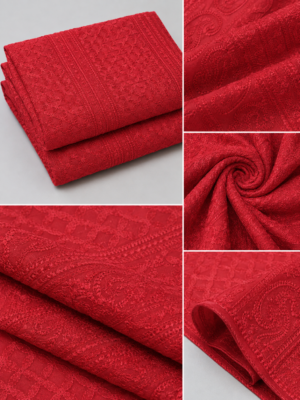 Premium Chikankari Georgette Fabric — Tomato