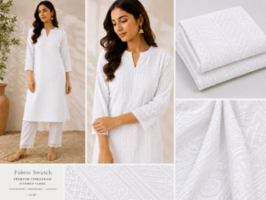 Premium Chikankari Georgette Fabric — White