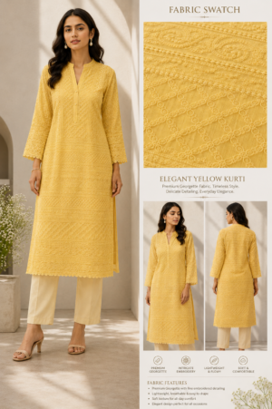 Premium Chikankari Georgette Fabric — Yellow