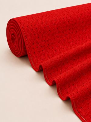 Cotton Six Star Embroidered Fabric-RED