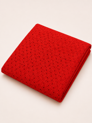 Cotton Six Star Embroidered Fabric-RED