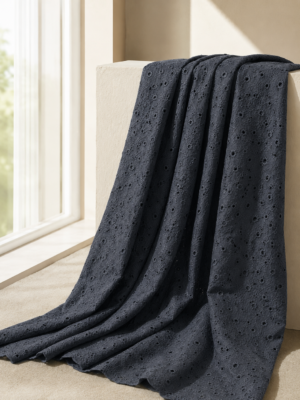 Cotton Six Star Embroidered Fabric-S  GREY