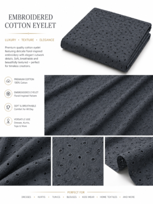 Cotton Six Star Embroidered Fabric-S  GREY