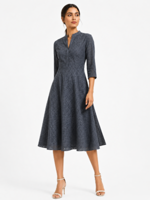 Cotton Six Star Embroidered Fabric-S  GREY