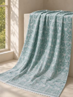 Cotton Lucknawi Embroidered Fabric — C GREEN