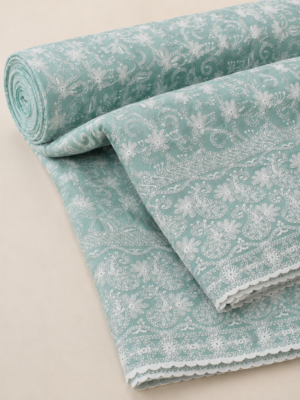 Cotton Lucknawi Embroidered Fabric — C GREEN