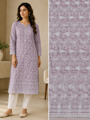 Cotton Lucknawi Embroidered Fabric — Lavender