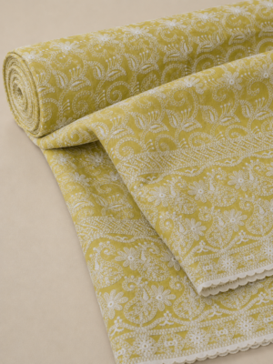Cotton Lucknawi Embroidered Fabric — Lemon
