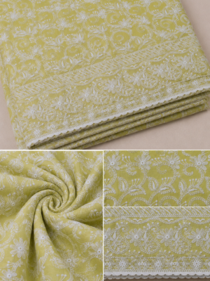 Cotton Lucknawi Embroidered Fabric — Lemon
