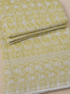 Cotton Lucknawi Embroidered Fabric — Lemon