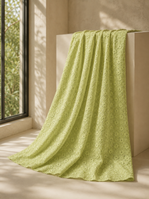 Cotton Pranjal Embroidered Fabric — P GREEN