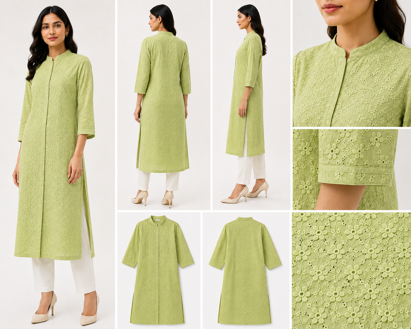 Cotton Pranjal Embroidered Fabric — P GREEN - Image 3