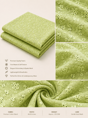 Cotton Pranjal Embroidered Fabric — P GREEN