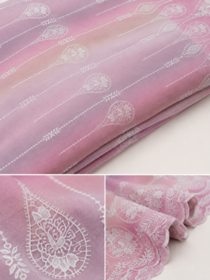 Cotton Mala Border Embroidered Fabric — PINK