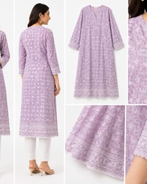Cotton Lucknawi Embroidered Fabric — Lavender