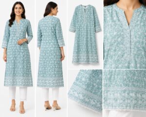Cotton Lucknawi Embroidered Fabric — C GREEN