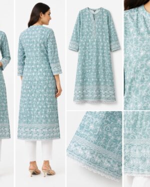 Cotton Lucknawi Embroidered Fabric — C GREEN