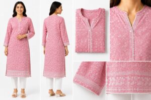Cotton Lucknawi Embroidered Fabric — Peach